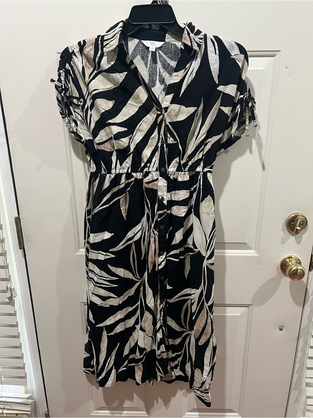Time and Tru Black Midi Dress with Cream Leaf Print